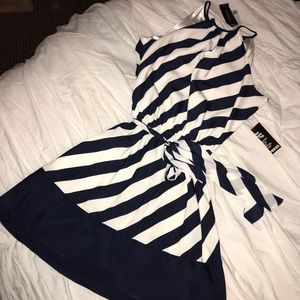 Express navy and cream halter dress